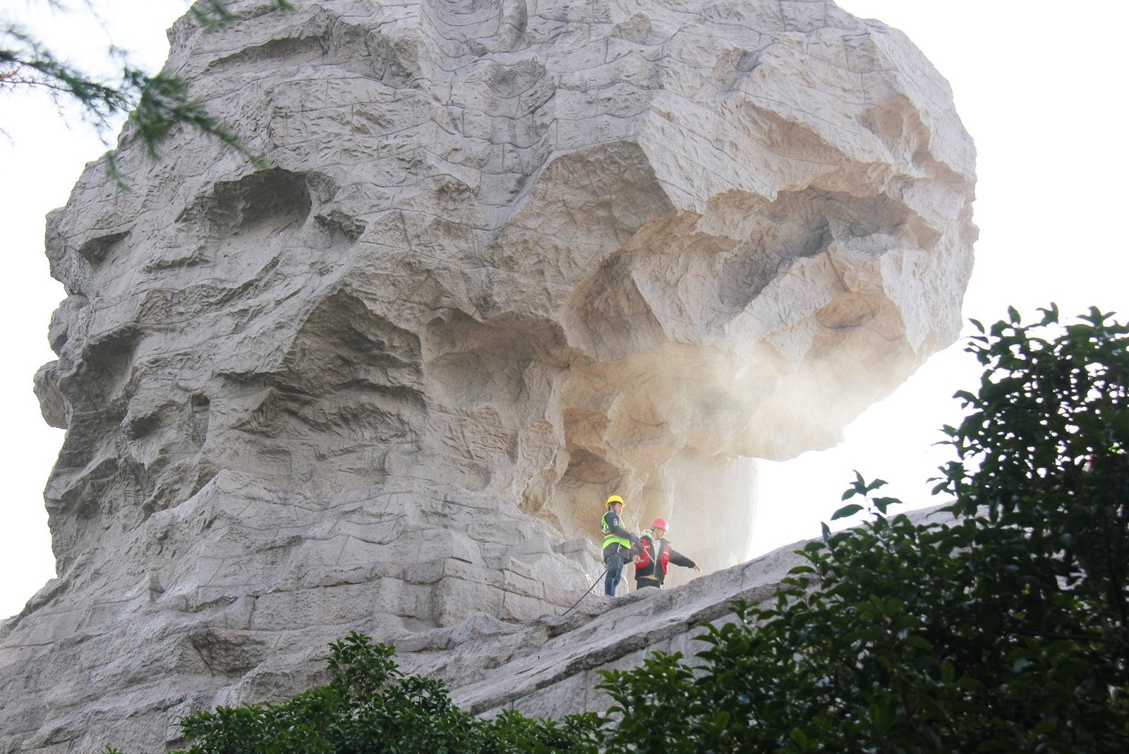 On site: crew working on the rock body
