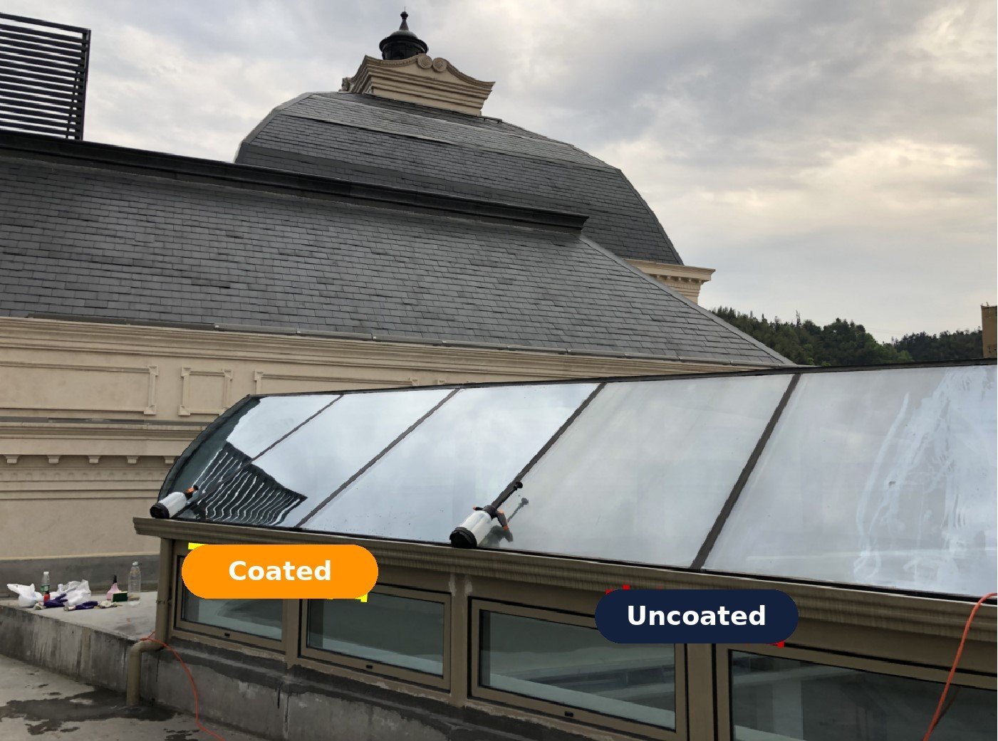 Coated glass self-cleaning coating vs. Uncoated