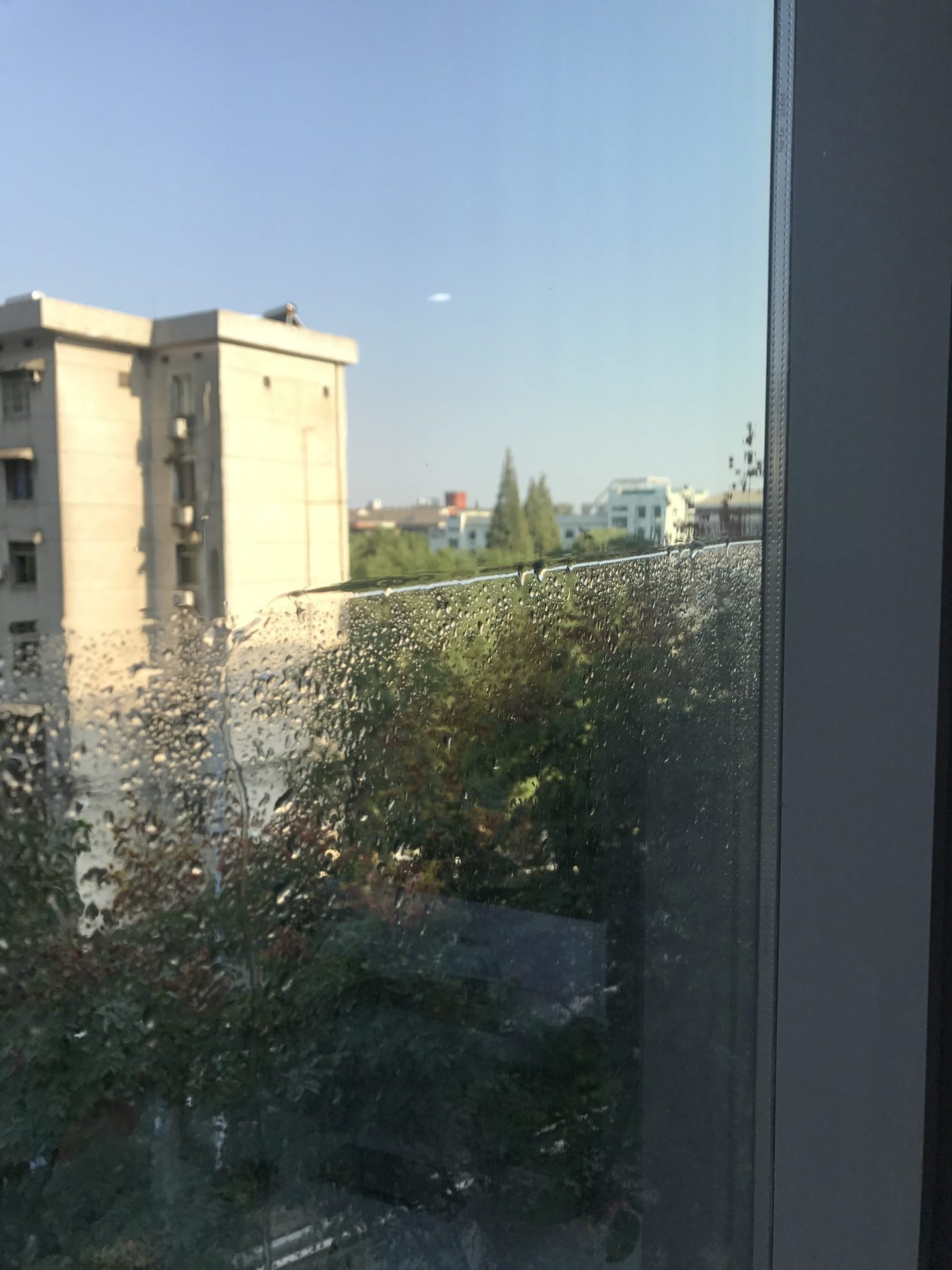 Window glass: coated side clear, uncoated side hazy